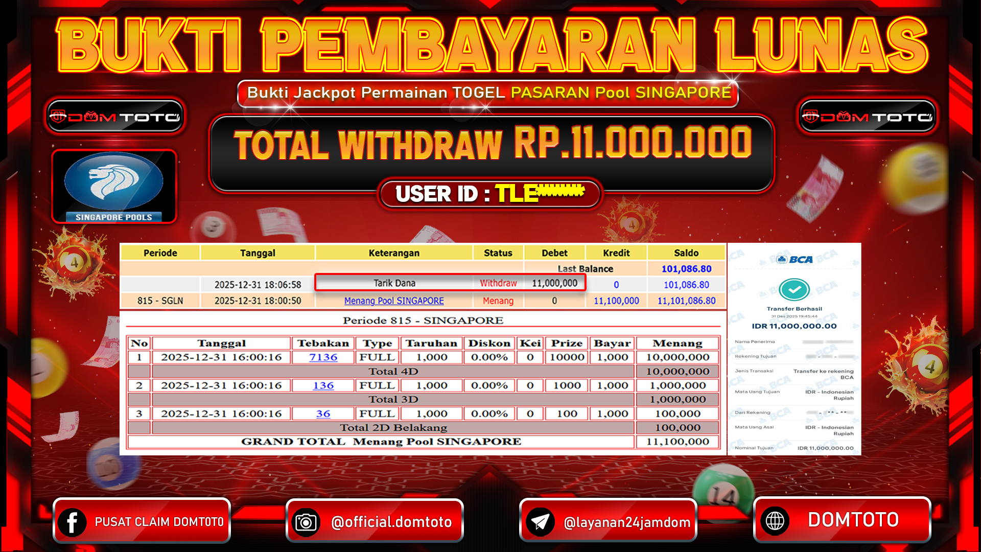 JACKPOT TOGEL Pasaran Pool SINGAPORE  31 DECEMBER 2025
